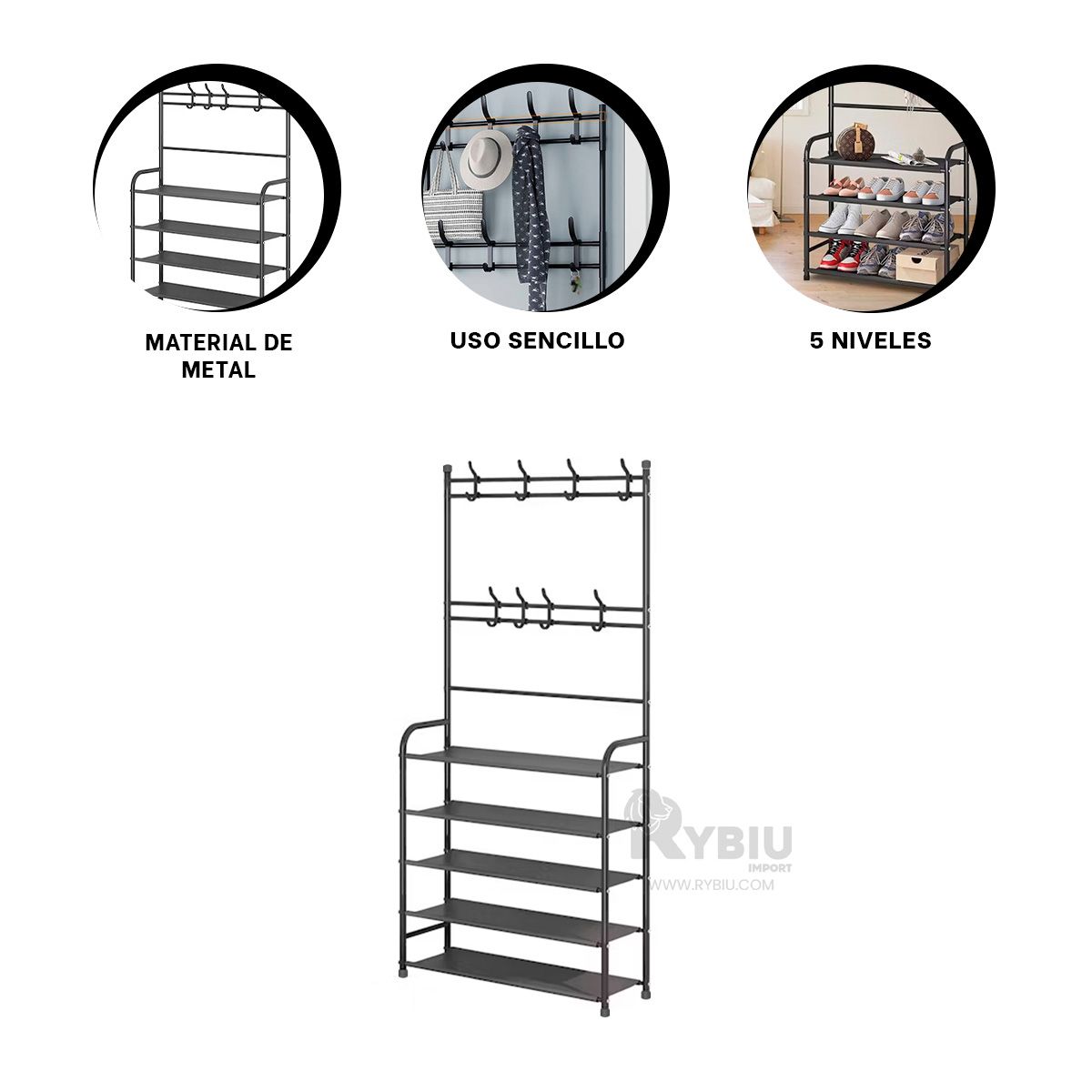 RYBIU IMPORT - Portazapatos Modelo Curvo en Negro Y+Regalo Agendita