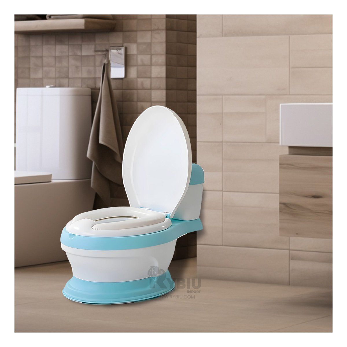 RYBIU IMPORT - Inodoro Moderno de Niños en Tono Celeste Y+Regalo Stickers