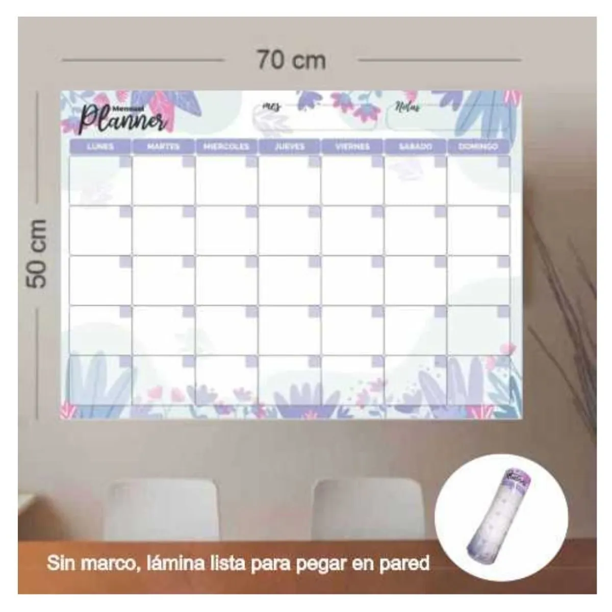 GENERICO - Planner Pizarra Adhesivo 50x70 cm- Floral2