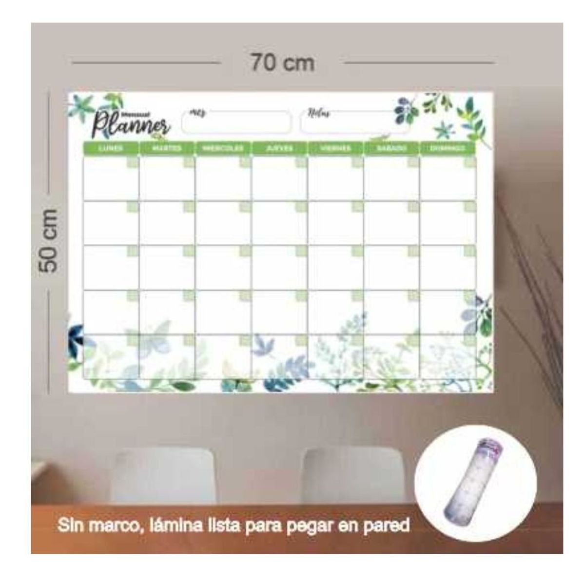 GENERICO - Planner Pizarra Adhesivo 50x70 cm- Floral3
