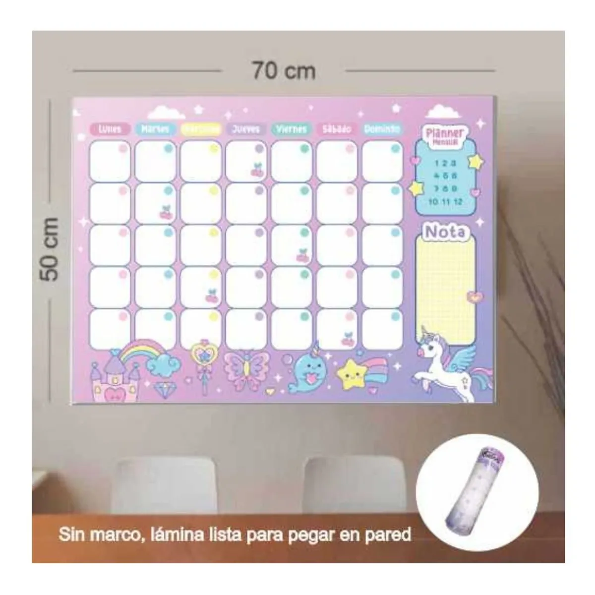 GENERICO - Planner Pizarra Adhesivo 50x70 cm- Ponny