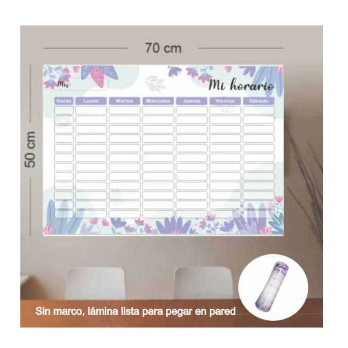 GENERICO - Planner Pizarra Adhesivo 50x70 cm- Mi Horario