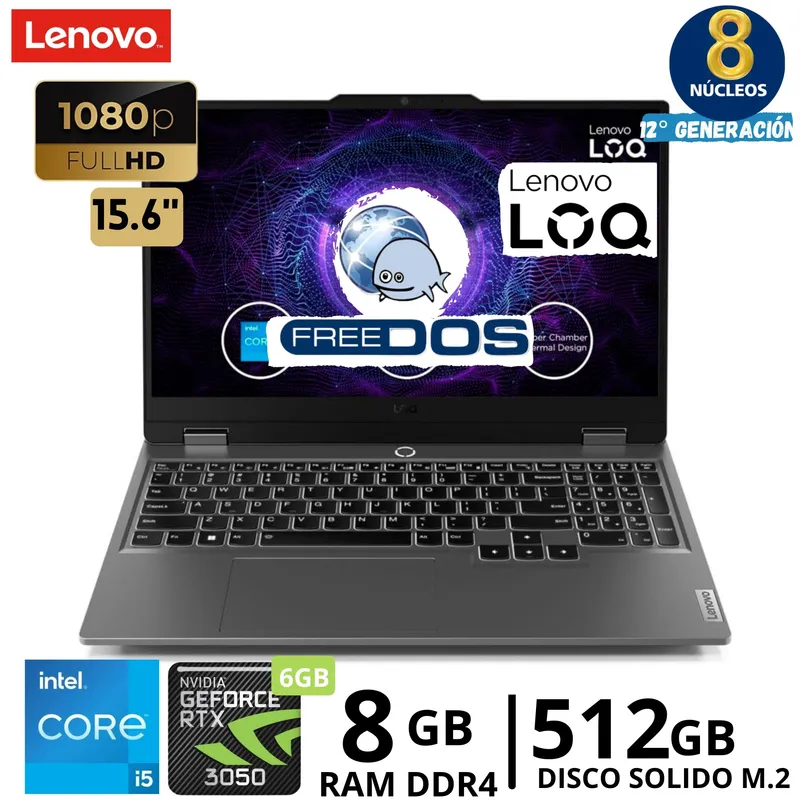 LENOVO - Laptop Lenovo LOQ 15IAX9 Intel Core I5 - 12° Gen 156 FHD Ram 8Gb Ssd 512Gb Free Dos