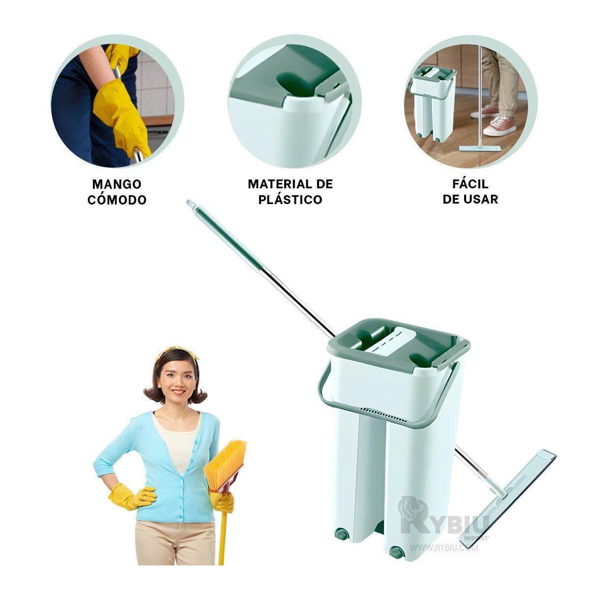 RYBIU IMPORT - Trapeador Practico para el Hogar en Verde Y+Regalo Agendita