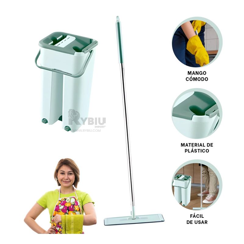 RYBIU IMPORT - Trapo de Piso de Facil Uso en Verde Agua Y+Gift MiniAgenda