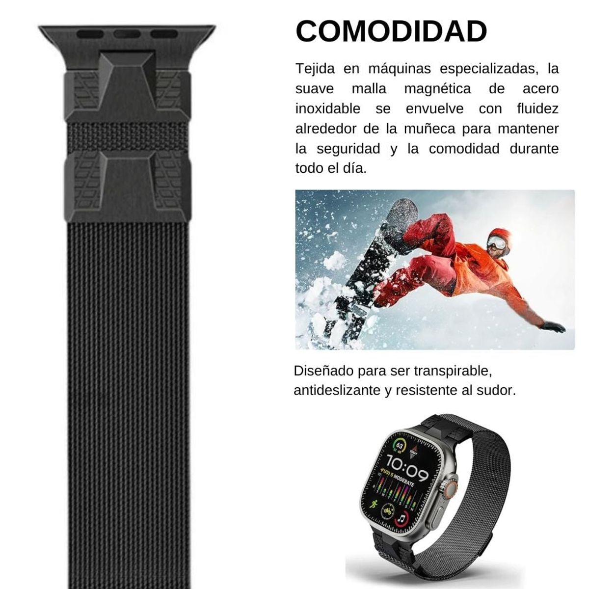 URVOI - Correa Acero Milanese Loop Ultra para Apple Watch 44-45-46-49mm Negro