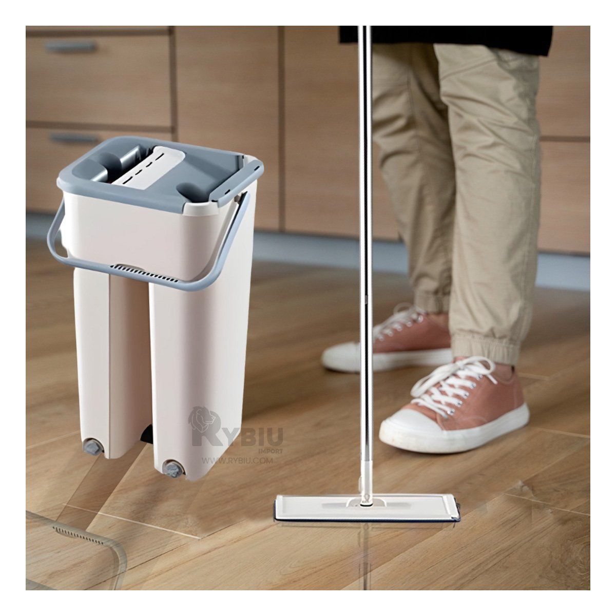 RYBIU IMPORT - Fregona Ultra Absorvente y Cubeta en Gris Y+Regalo Stickers