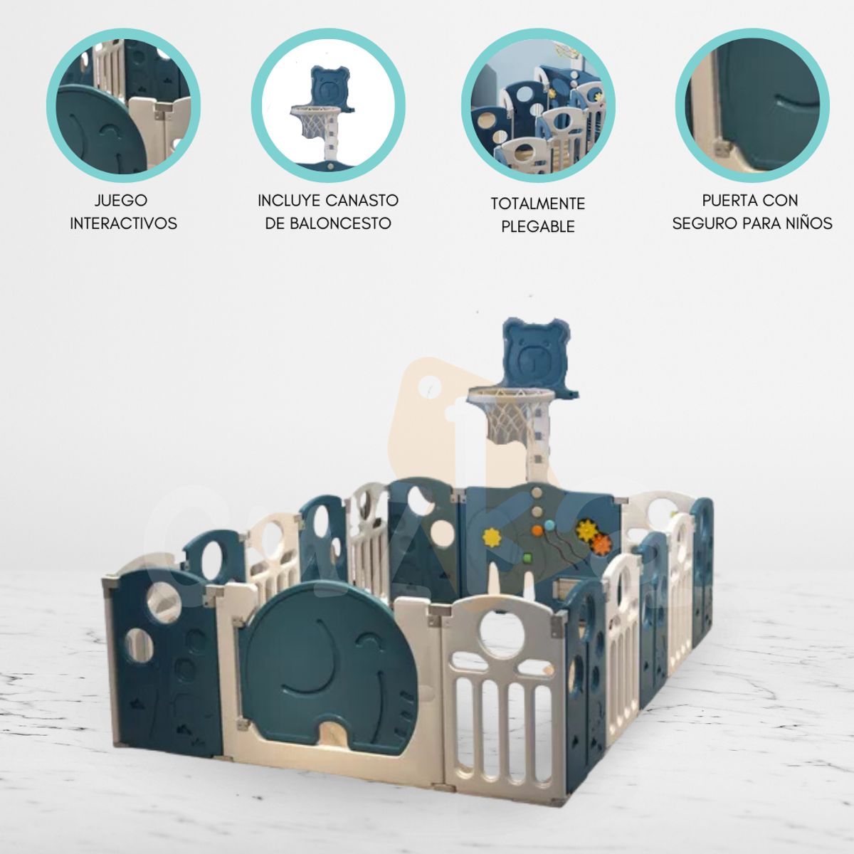 BABY HAPPY - Corral de Juegos Desarmable 16 Pzas «ELEPHANT» Blue