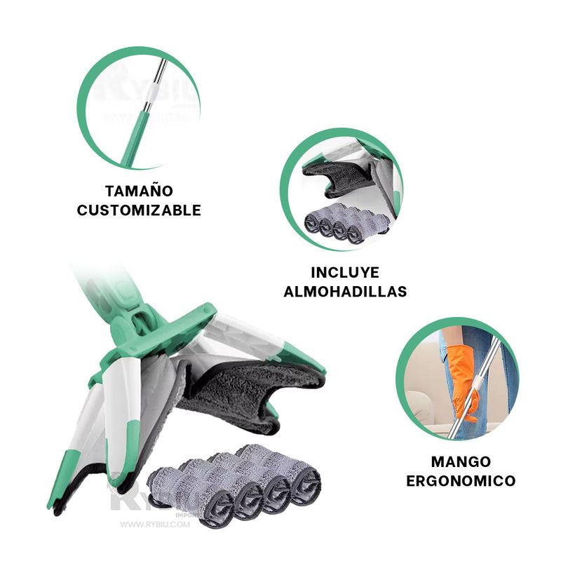 RYBIU IMPORT - Mopa de Limpieza en Verde Y+Ligas de Regalo