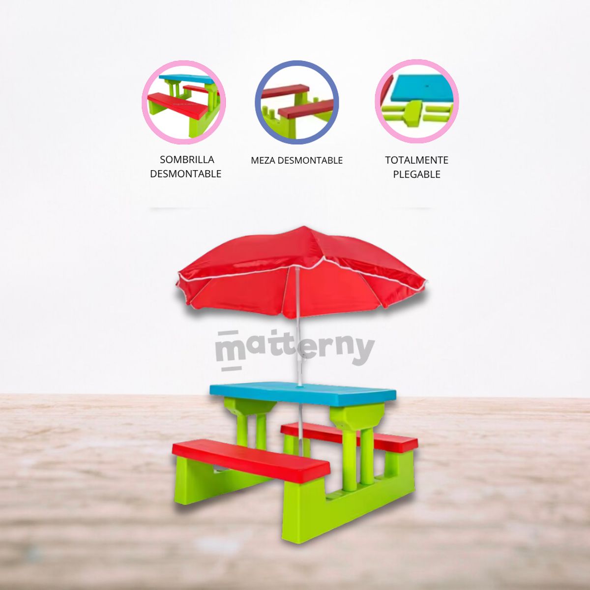 CUZKA - Mesa Infantil con Sombrilla para Niños «TAVOLO»