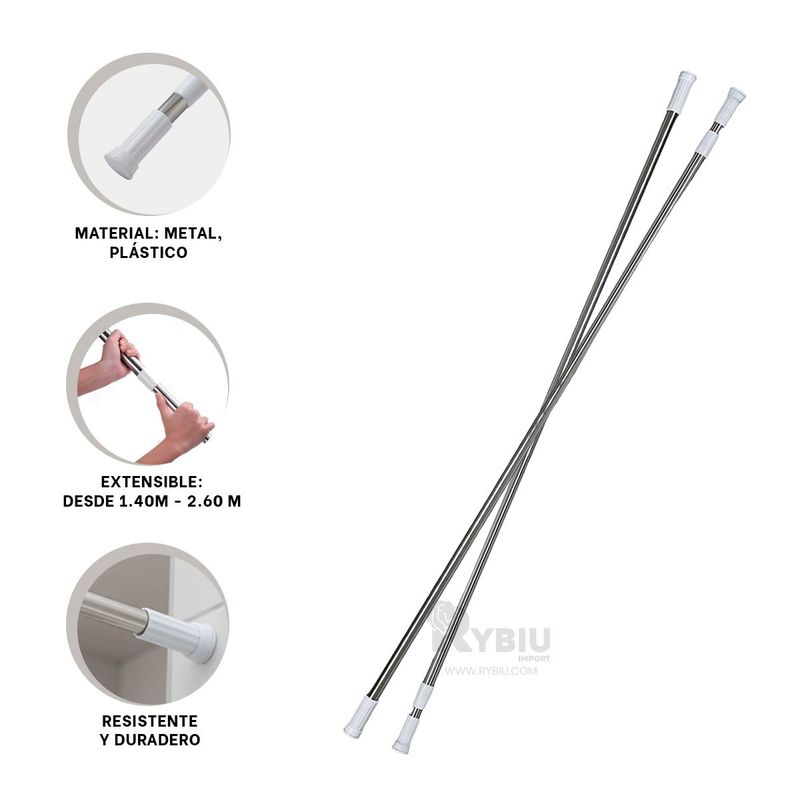 RYBIU IMPORT - Barra de Cortina 140m a 260m Plomo Y+Banderitas Adhesivas