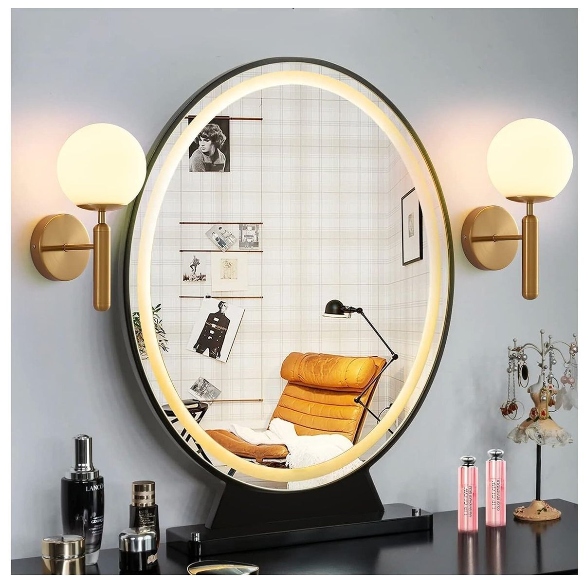 GENERICO - Pack Lámpara de pared diseño farol dorado