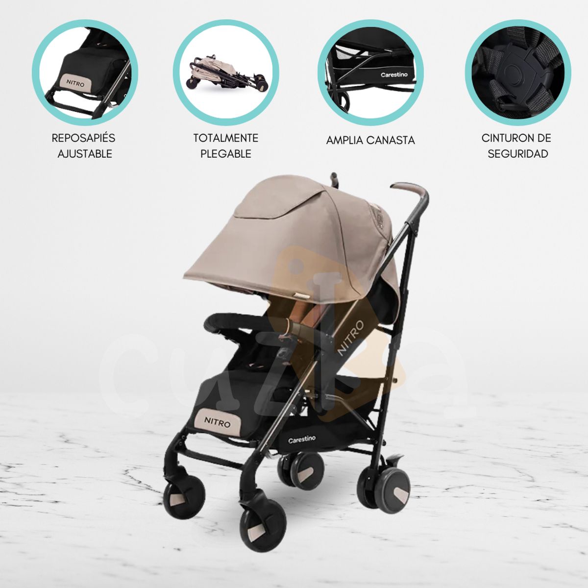 CARESTINO - Coche de Paseo con Accesorios «NITRO» Beige