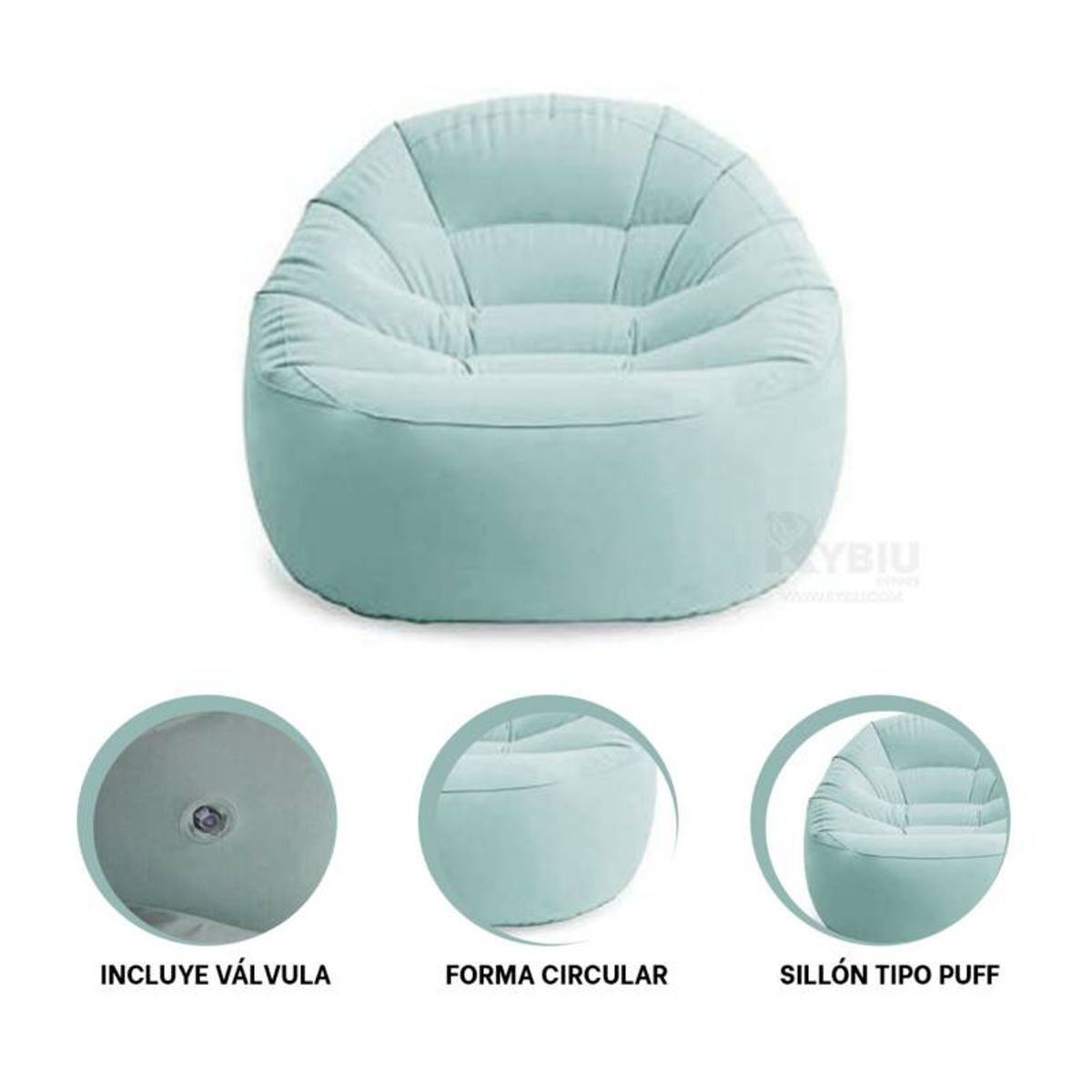 GENERICO - Sofá Sillón Puff Inflable Circular Celeste 112x104x74 ROSA