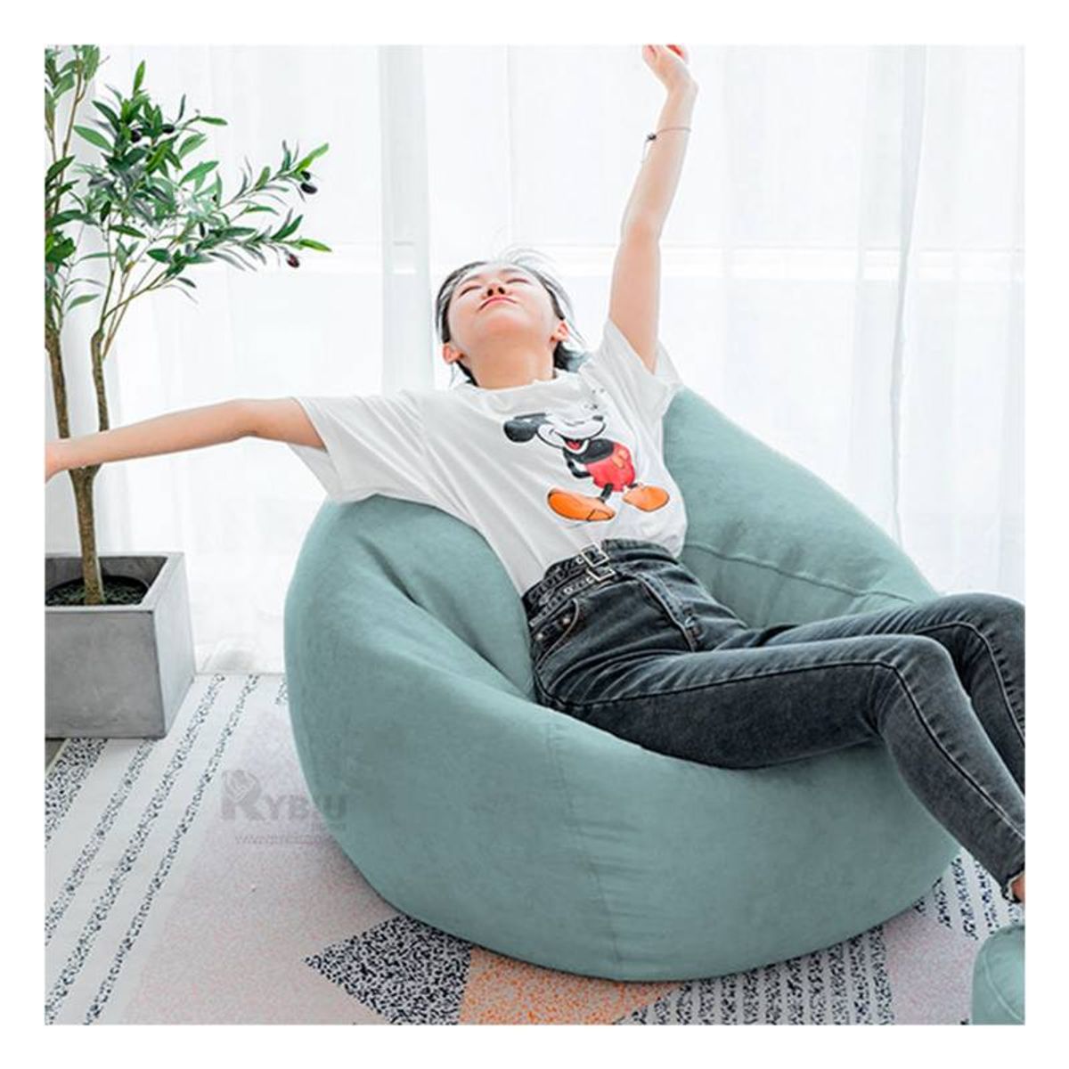 GENERICO - Sofá Sillón Puff Inflable Circular Celeste 112x104x74 ROSA