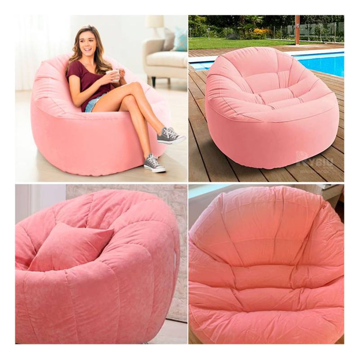 GENERICO - Sofá Sillón Puff Inflable Circular Celeste 112x104x74 ROSA