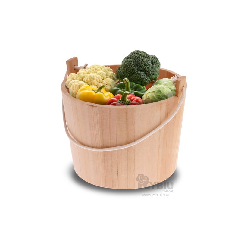 RYBIU IMPORT - Balde de Material Durable en Tono Madera Y+Regalo Stickers