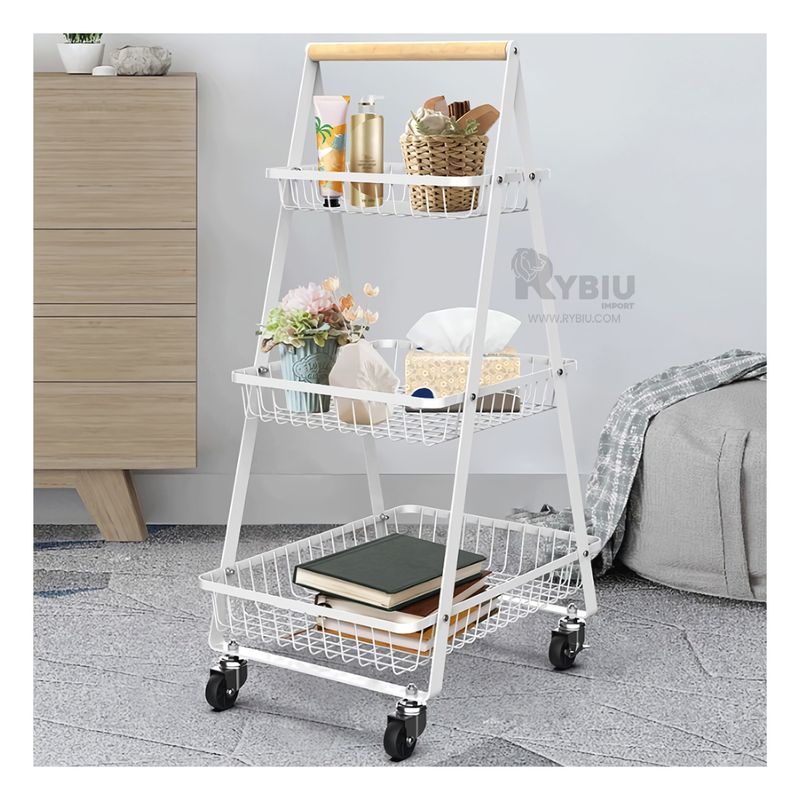 RYBIU IMPORT - Estante Triangular de 3 Niveles con Ruedas Blanco