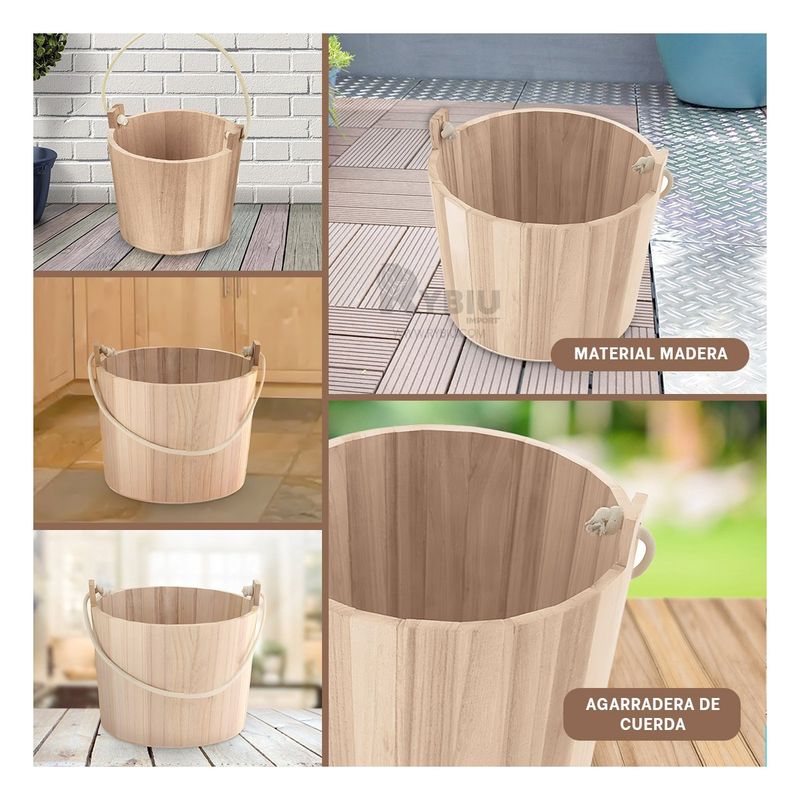 RYBIU IMPORT - Balde de Material Durable en Tono Madera Y+Regalo Stickers