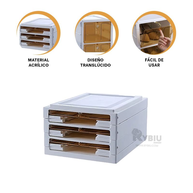 RYBIU IMPORT - Cajonera Efectiva 3 Niveles y Tapa Ambar Y+Post-it Adhesivos