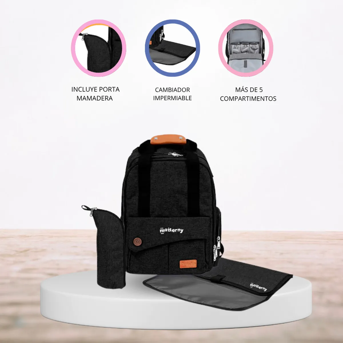 CARESTINO - Mochila Maternal para Bebé «ROMA» Black