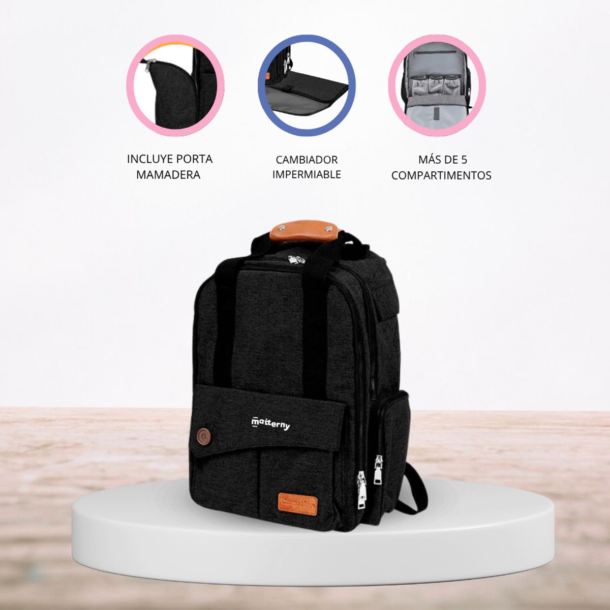 CARESTINO - Mochila Maternal para Bebé «ROMA» Black