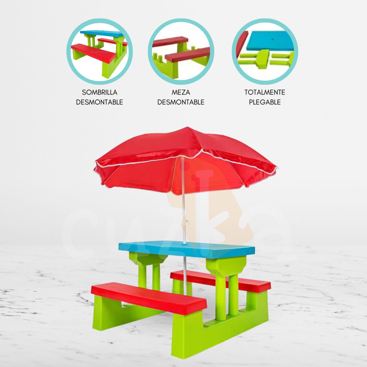 CUZKA - Mesa Infantil con Sombrilla para Niños «TAVOLO»
