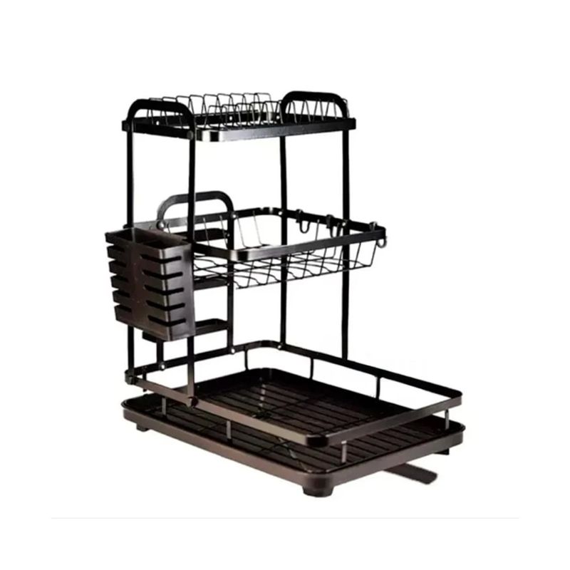 RYBIU IMPORT - Escurridor de Platos de 3 Niveles Drenaje y Soporte en Negro