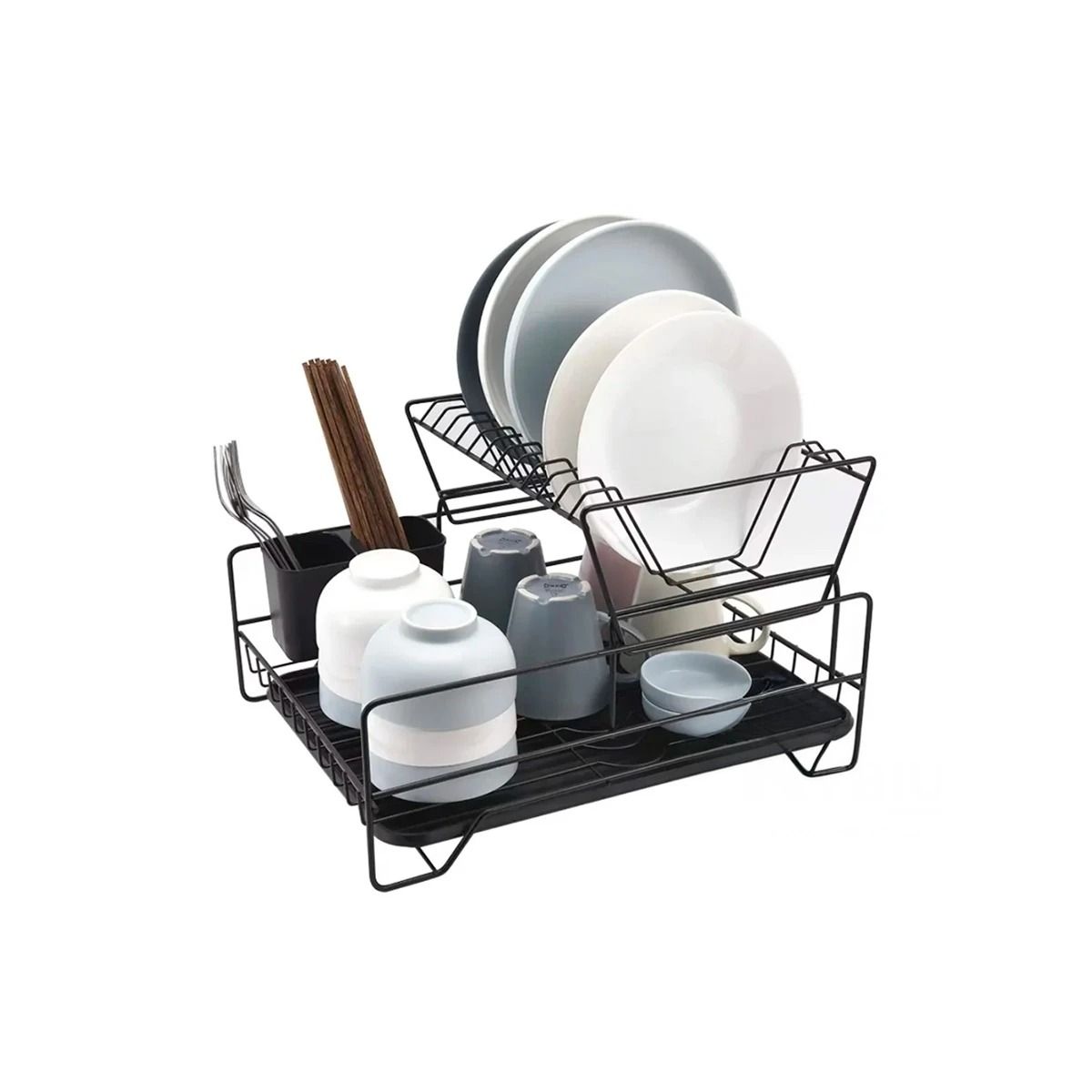 RYBIU IMPORT - Escurridor de 2 Niveles con Soporte y Drenaje en Negro