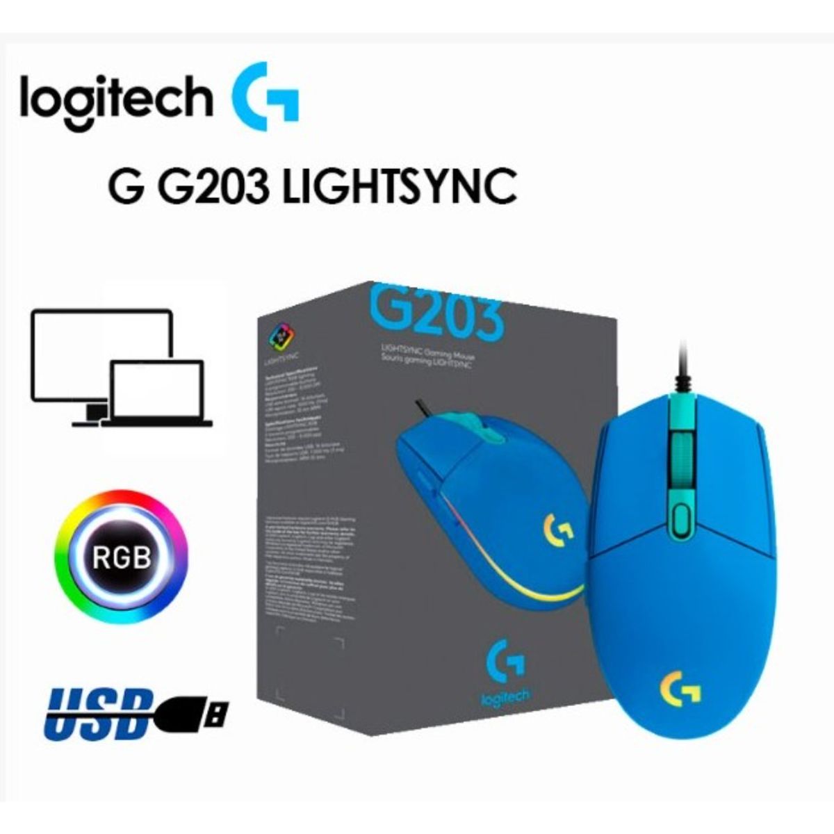 LOGITECH - Mouse Logitech G203 Lightsync - Color Azul