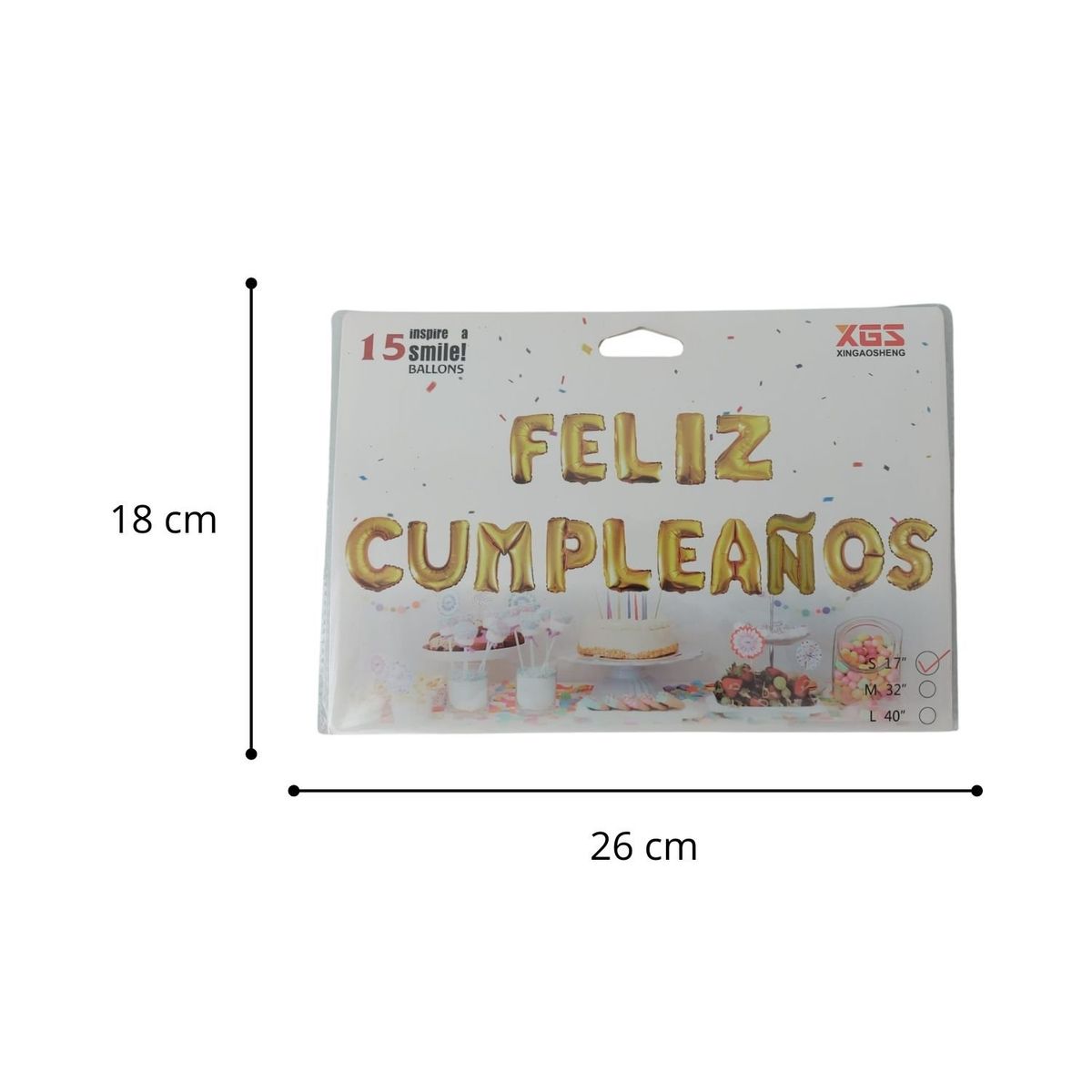 GENERICO - Globos Metálicos Feliz Cumpleaños Dorado 17