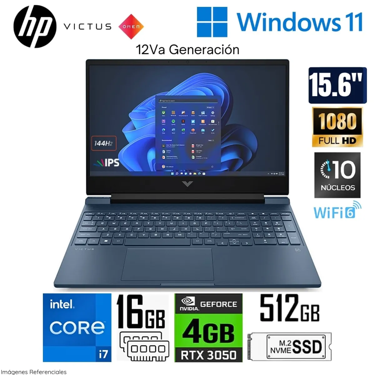 HP - Laptop HP Victus 15-FA0007LA Intel Corei7 12650H 16GB RAM 512GB SSD RTX 3050-4GB 15.6" FHD Win 11