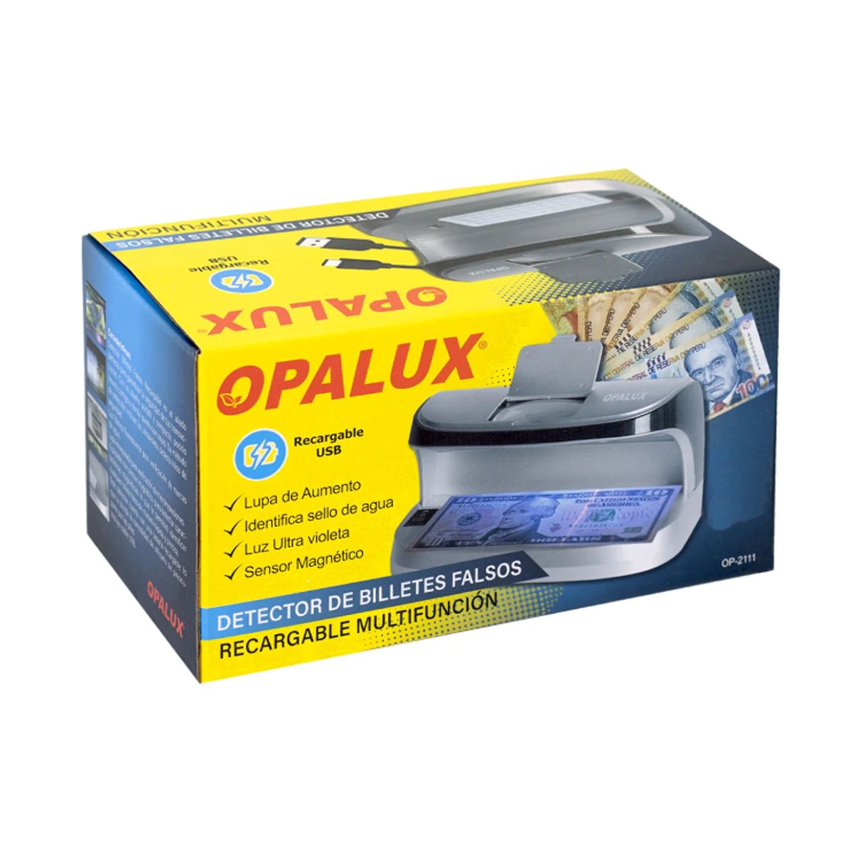 OPALUX - Detector de Billetes Falsos Recargable OP-2111 OPALUX