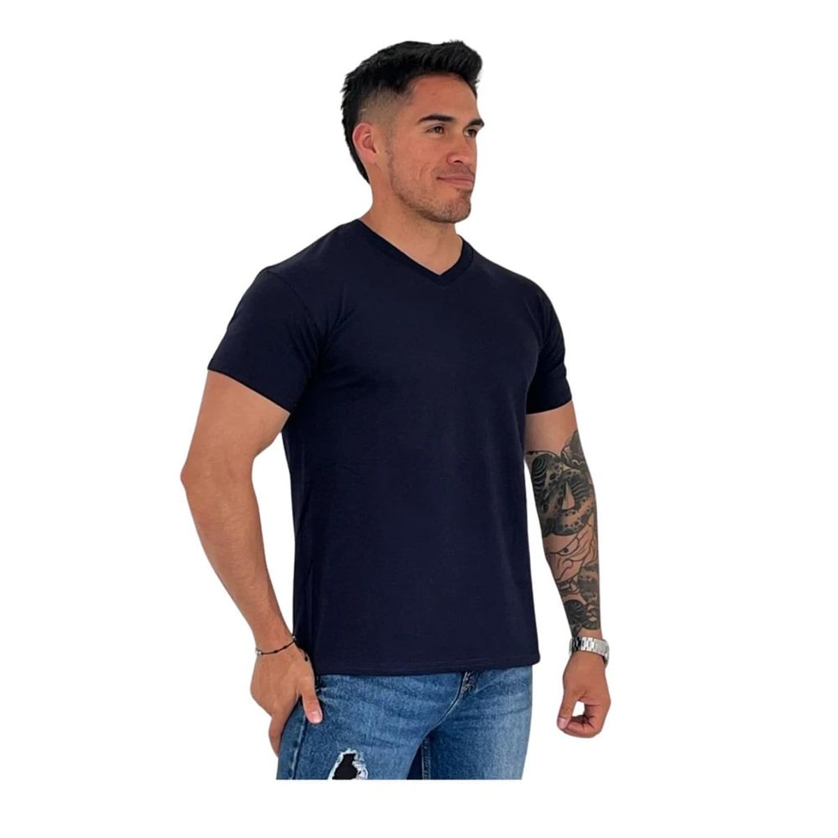 OTTOWARE - Polo Básico para Hombre cuello en V Azul Marino