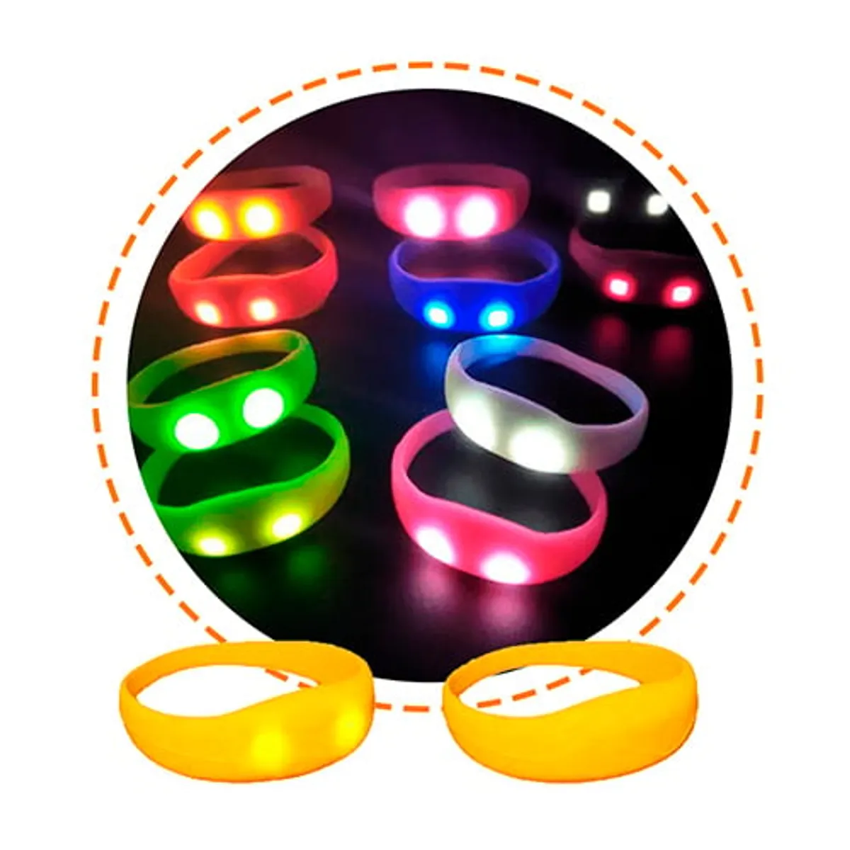 GENERICO - Pulsera silicona con luz led x 6 unidades