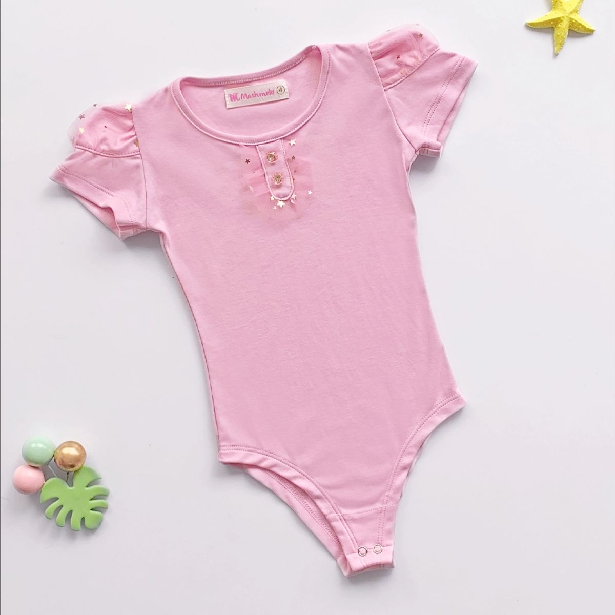 KIDS MASHMELO - Body para Niña con Mangas de Tul de Estrellas - Kids Mahmelo