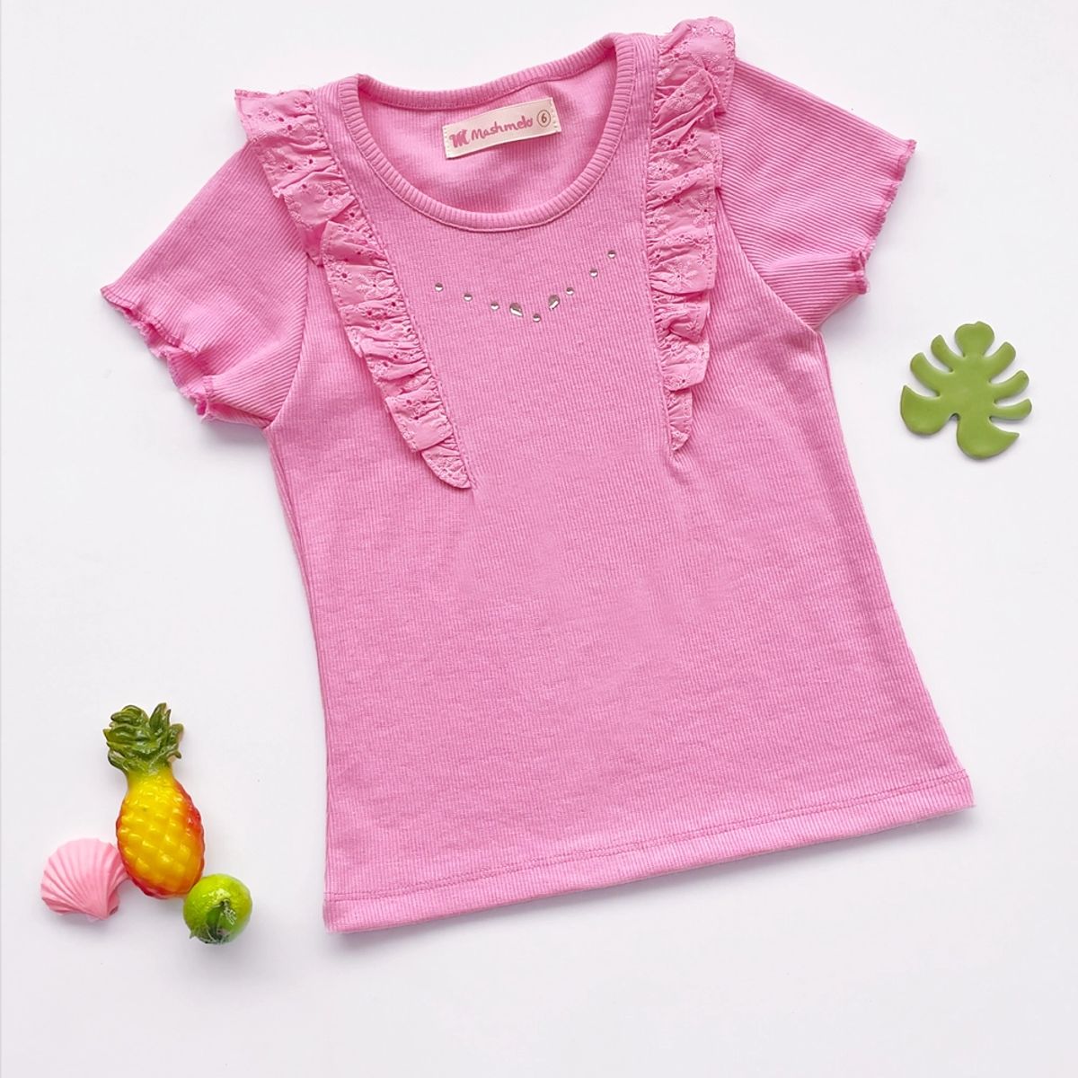 KIDS MASHMELO - Polo de Rib con Volantes de Broderi  para Niña - Kids Mahmelo