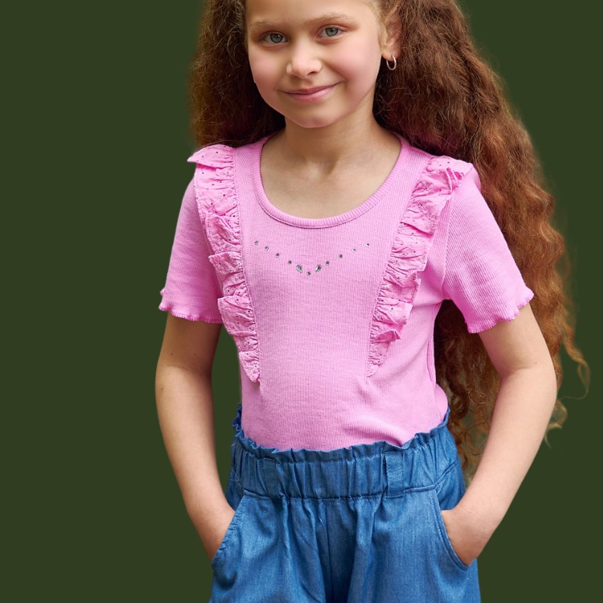 KIDS MASHMELO - Polo de Rib con Volantes de Broderi  para Niña - Kids Mahmelo