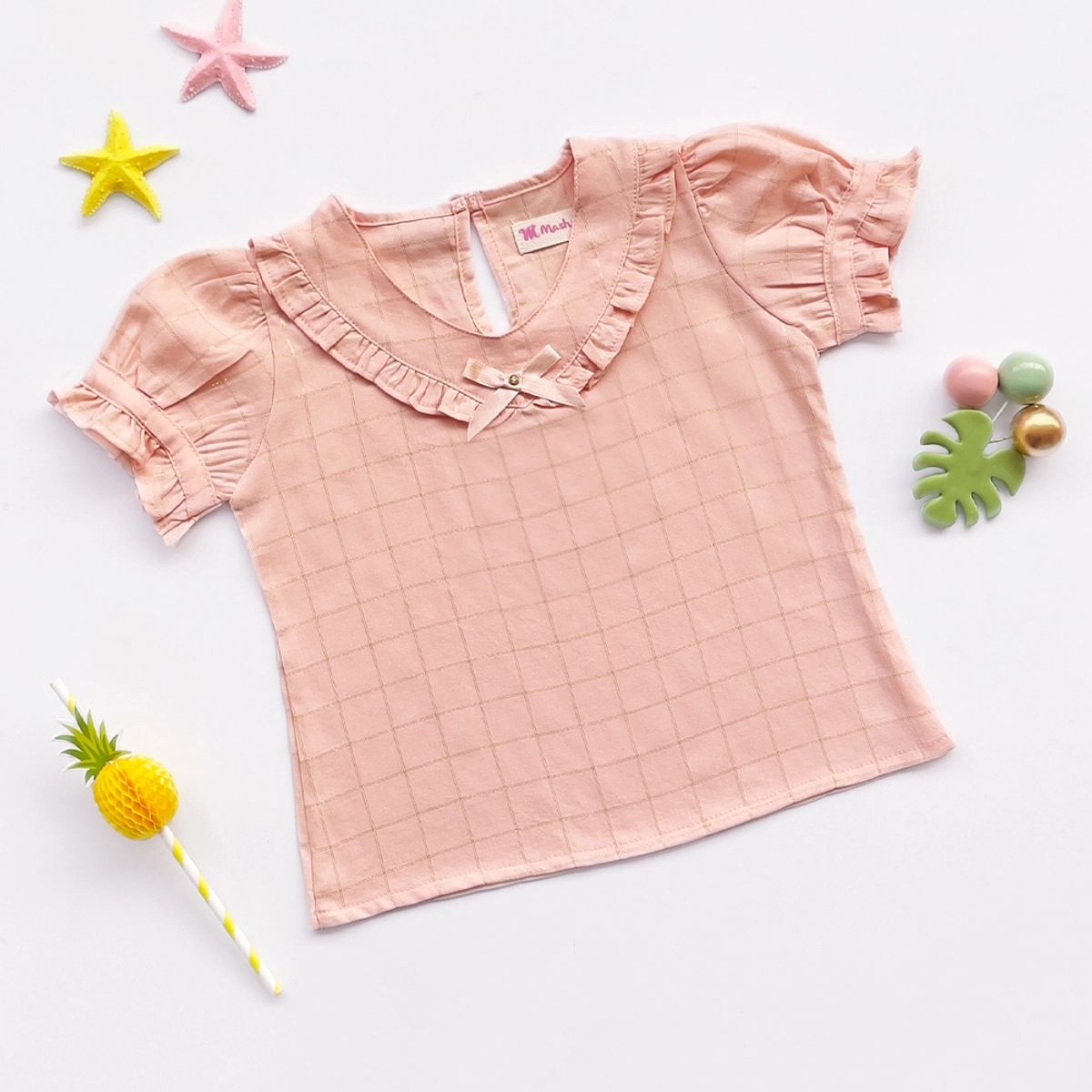 KIDS MASHMELO - Blusa para Niña en Rayón Lurex con Volantes y Lazo - Kids Mahmelo