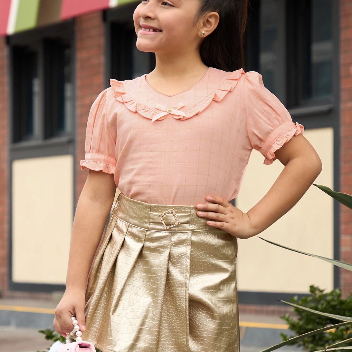 KIDS MASHMELO - Blusa para Niña en Rayón Lurex con Volantes y Lazo - Kids Mahmelo