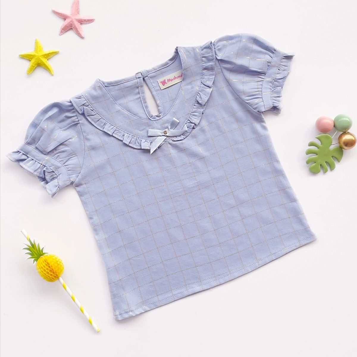 KIDS MASHMELO - Blusa para Niña en Rayón Lurex con Volantes y Lazo - Kids Mahmelo