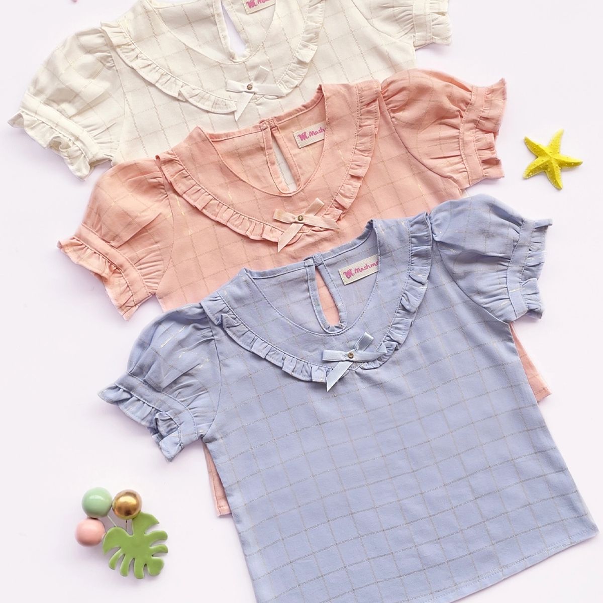KIDS MASHMELO - Blusa para Niña en Rayón Lurex con Volantes y Lazo - Kids Mahmelo
