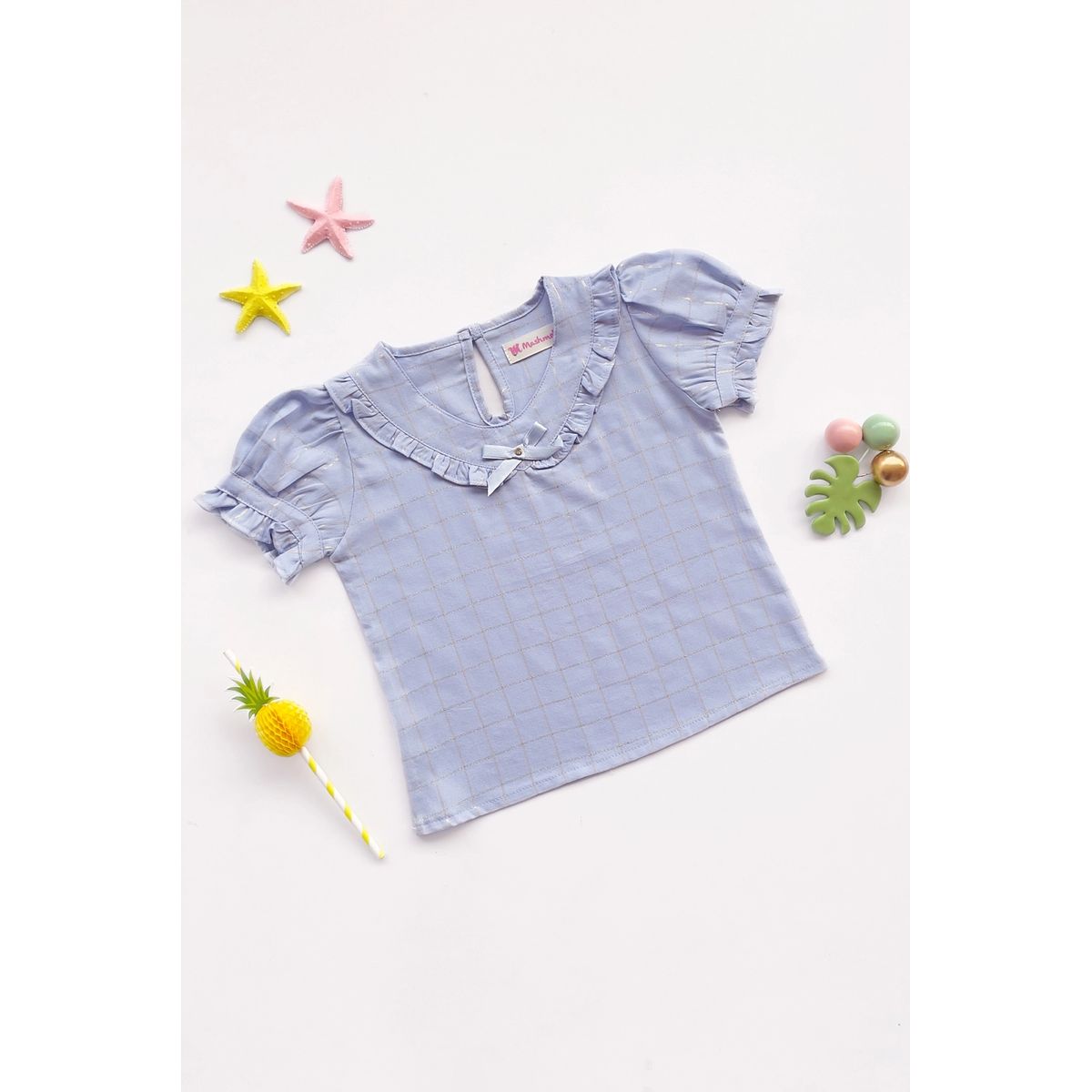 KIDS MASHMELO - Blusa para Niña en Rayón Lurex con Volantes y Lazo - Kids Mahmelo