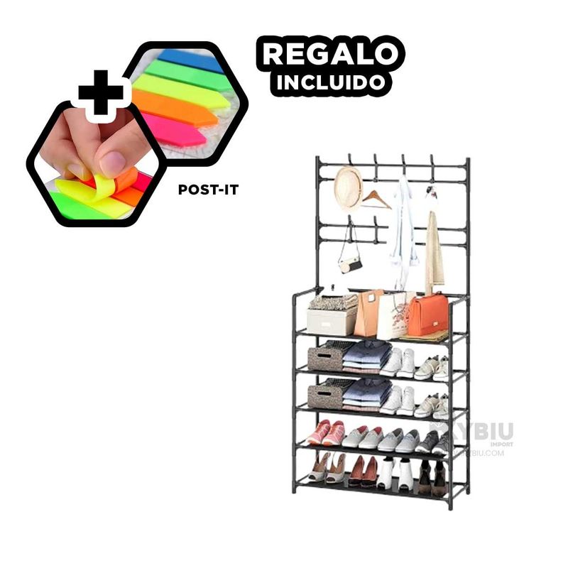 RYBIU IMPORT - Rack para Zapatos con Ganchos en Negro Y+Post-it Adhesivos