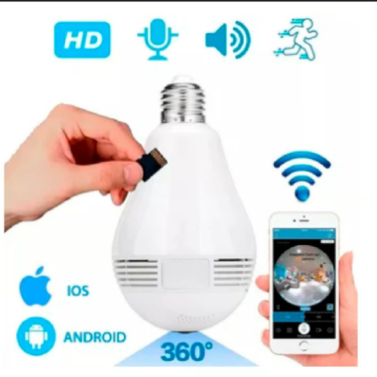 GENERICO - Cámara IP Wifi Foco Espía 360° Cámara Seguridad Wifi desde Celular