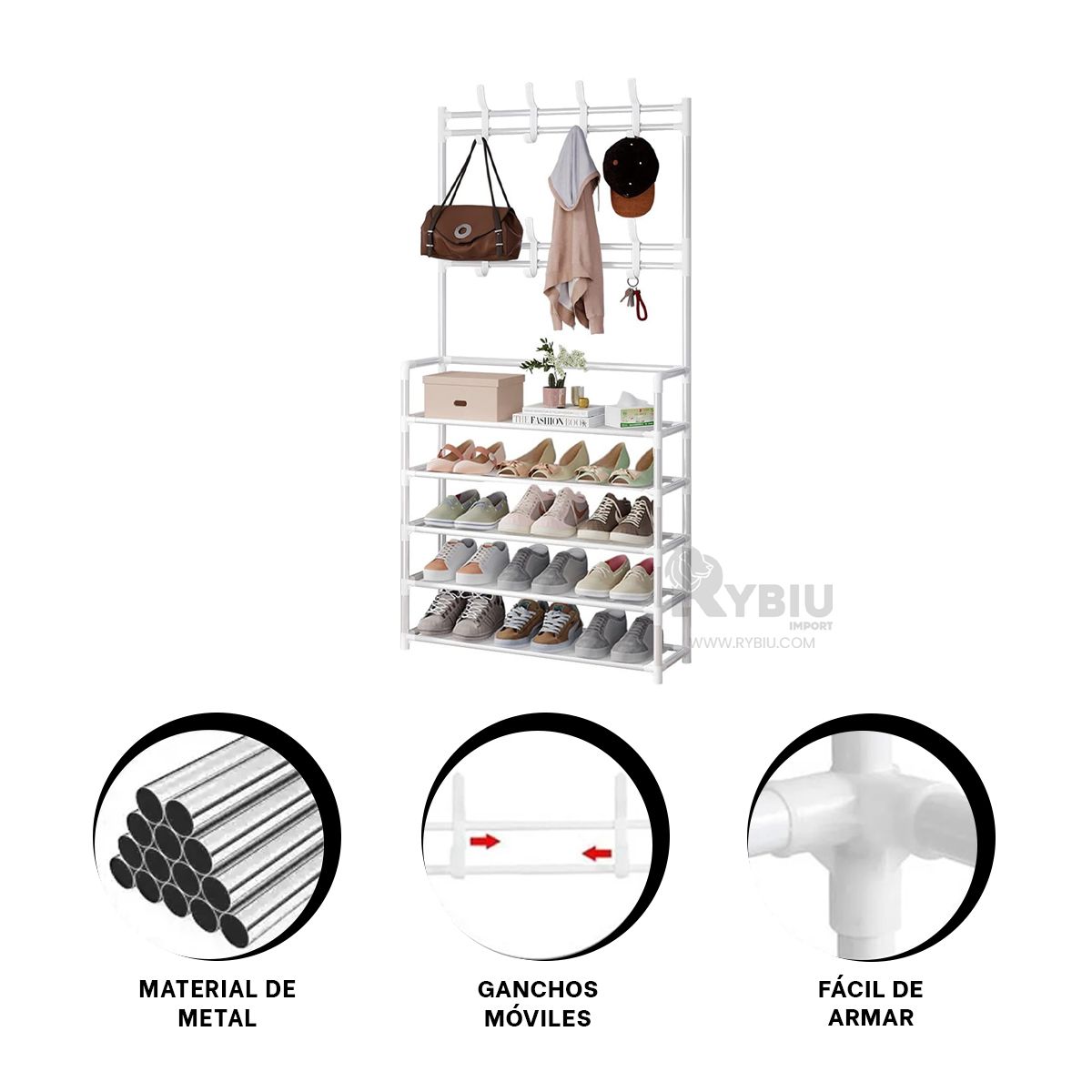 GENERICO - Portazapatos con Percheros en Color Blanco Y+Regalo Stickers