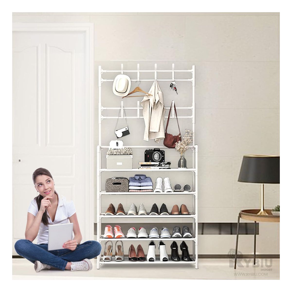 GENERICO - Portazapatos Espacioso y Practico en Blanco Y+Gift Stickers