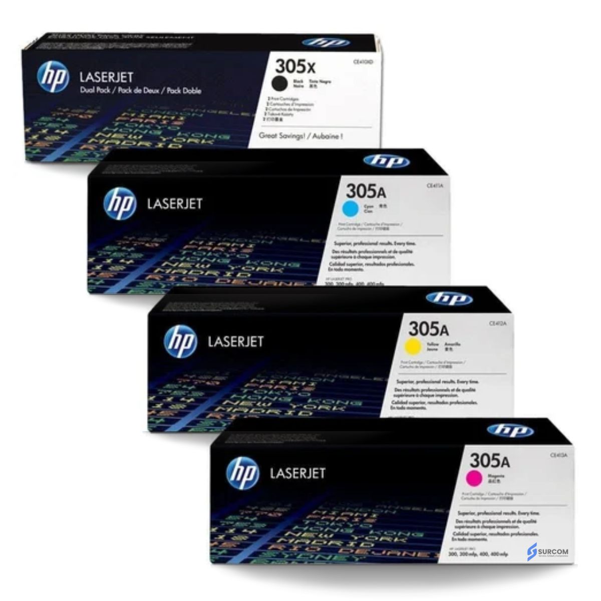 HP - Kit de Tóner HP 305A - Cyan Magenta Yellow Black Pack Completo
