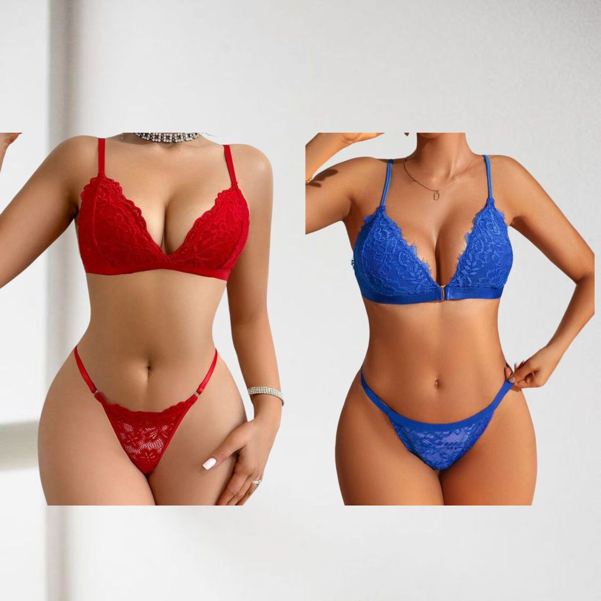 GENERICO - Conjunto de Lencería de Encaje Rojo  Azul