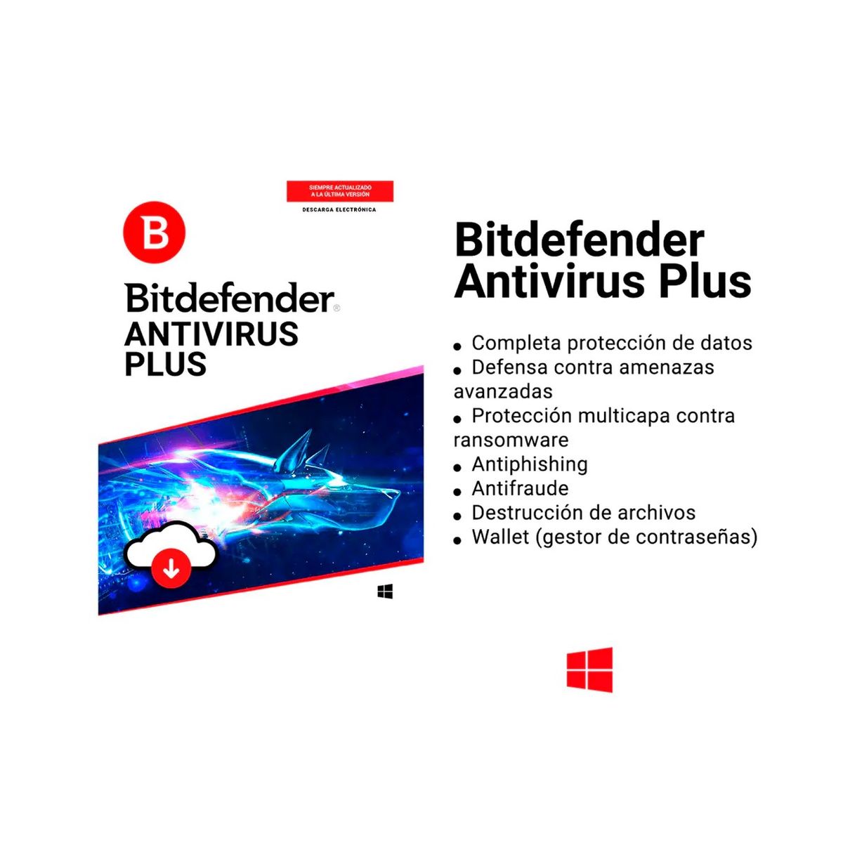 BITDEFENDER - ANTIVIRUS BITDEFENDER PLUS 1PC - 12 MESES